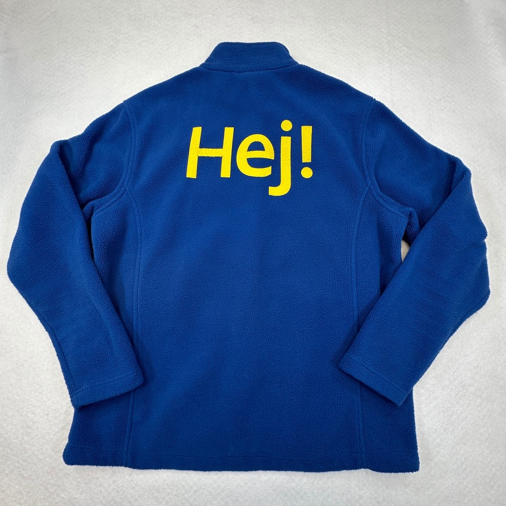 Port Authority IKEA Hej Fleece Jacket Mens Large Blue Swedish Hello Graphic Zip